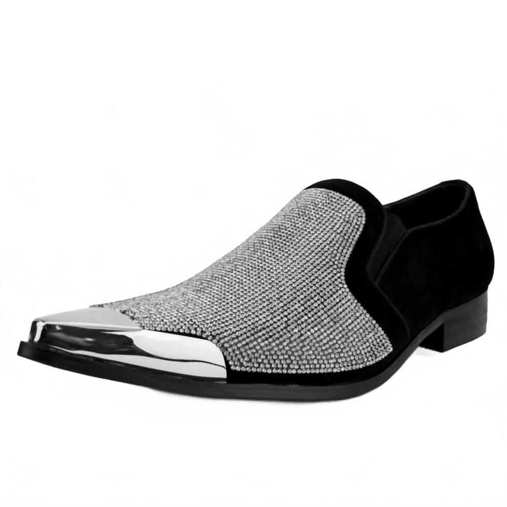 NEW BOLANO men's dezzy rhinestone loafers in black/silver